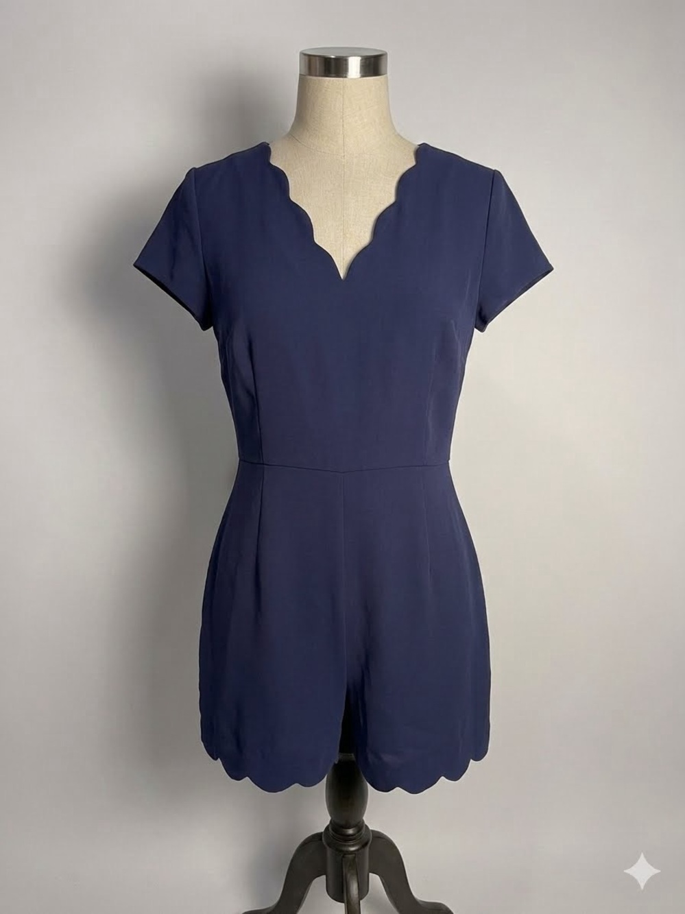 Navy Scallop-Edge Short Sleeve Romper Size 12
